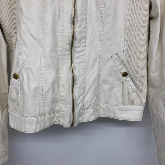 G By Guess Ivory Pleather Faux Leather Vegan Moto Jacket size L - Picture 5 of 16